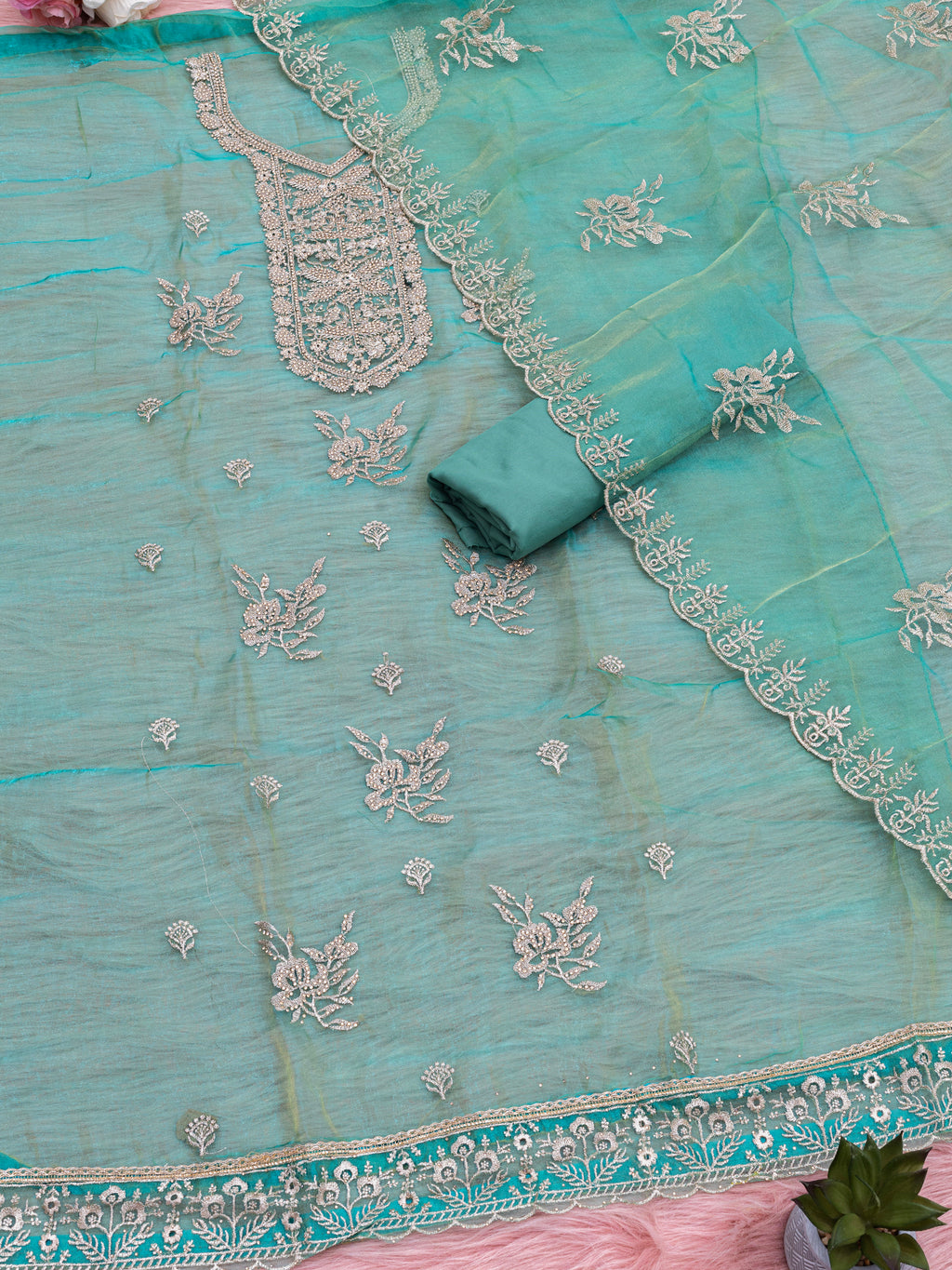 Premium Rolex Silk with Beutiful Embroidery Work Additional Jarkan Work