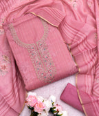 Rich Linen Shimmer with Fine Hand & Thread Embroidered Neckline👗