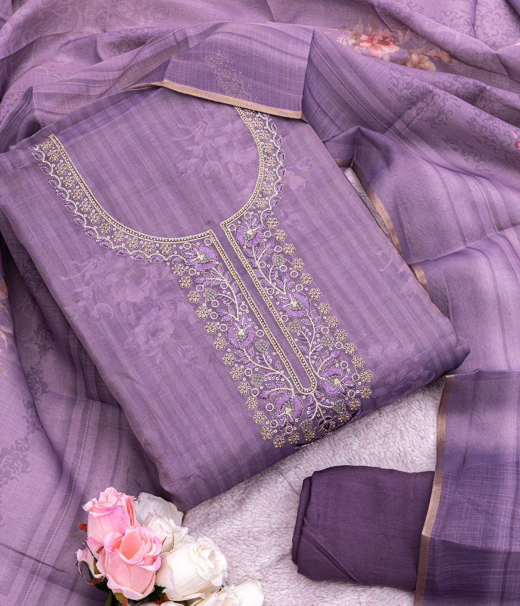 Fabric: Rich Linen Shimmer with Fine Hand &amp; Thread Embroidered Neckline👗