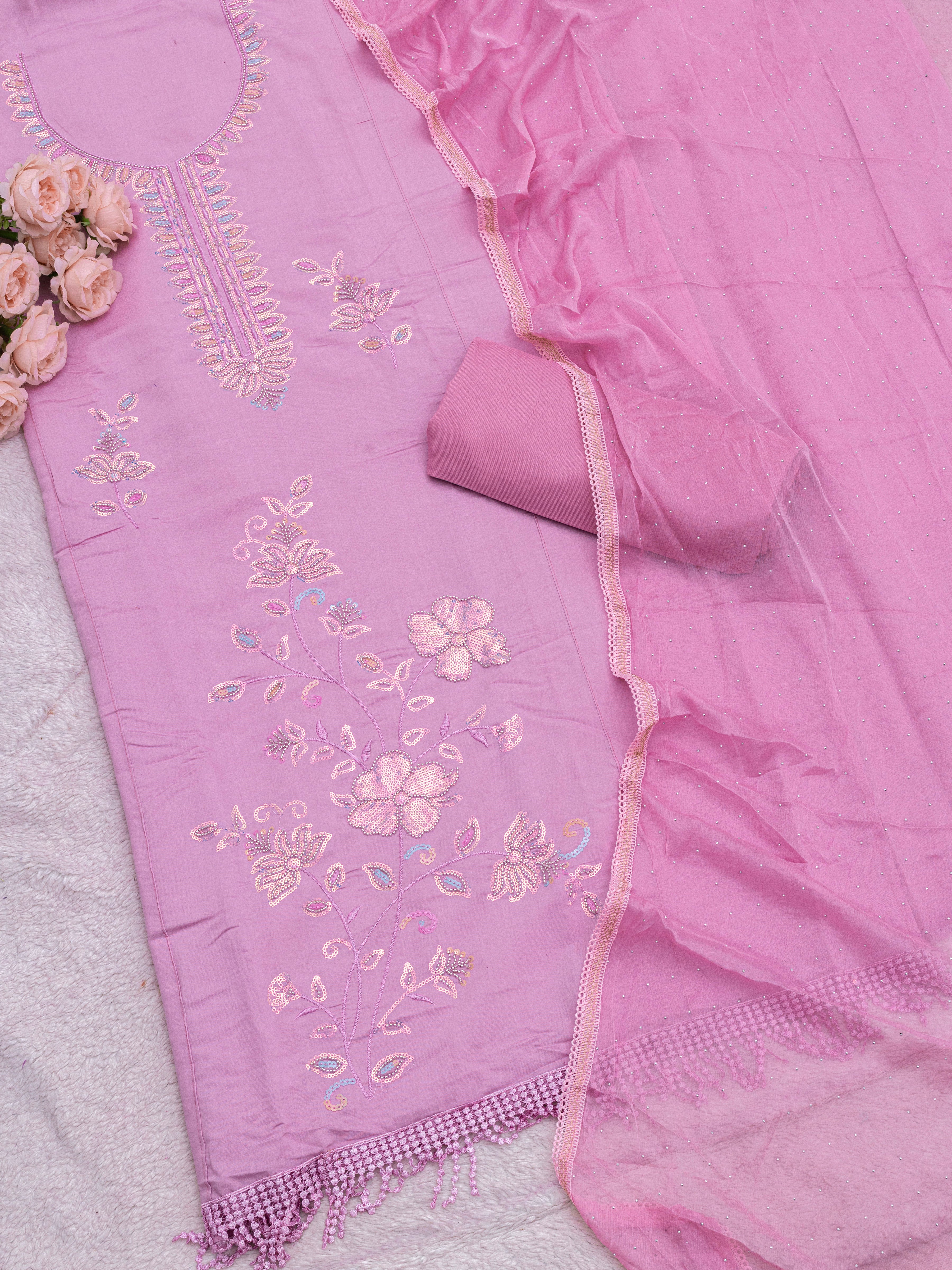 Pure Roman Silk With Beutiful Beads Work