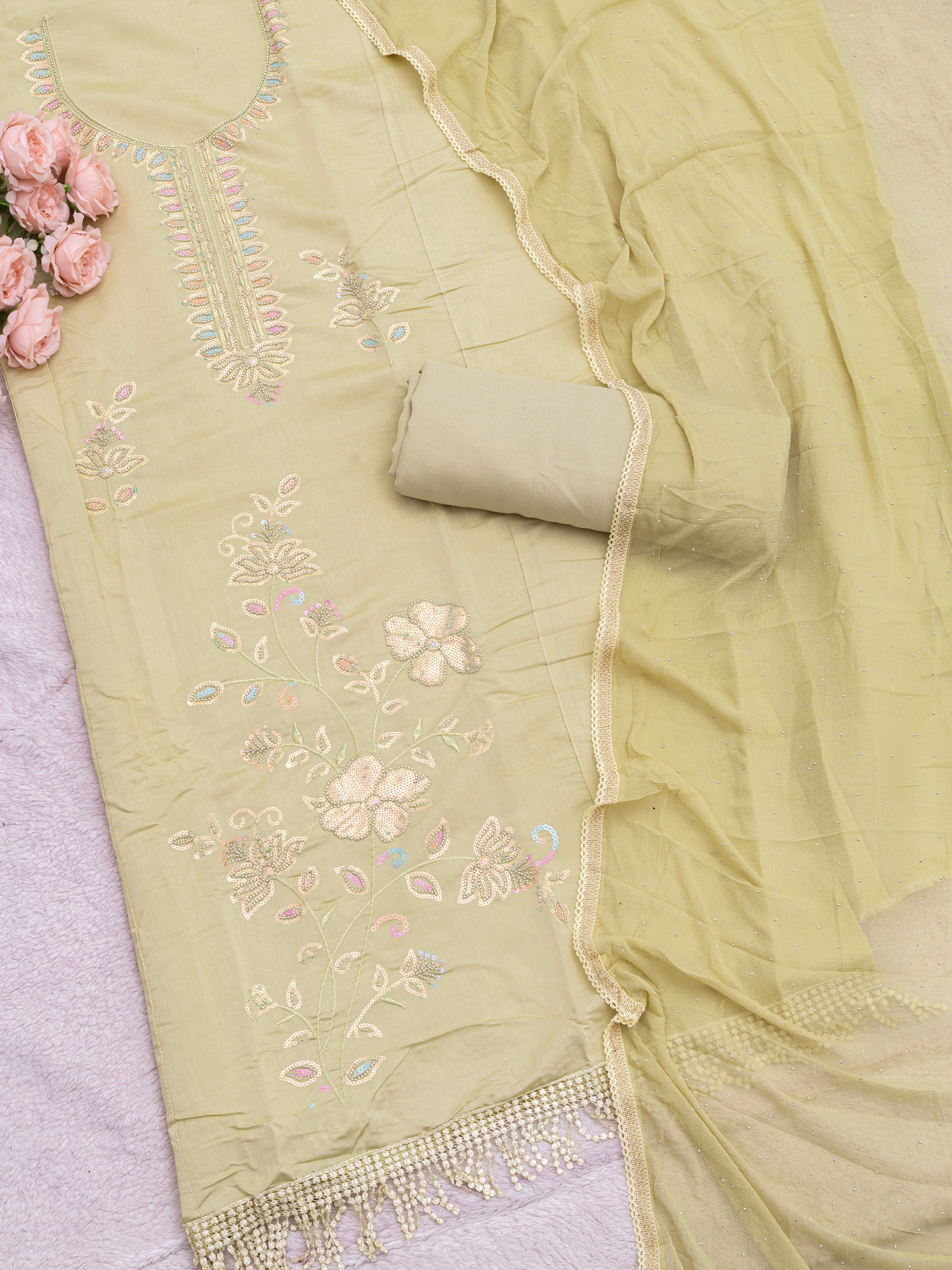 Pure Roman Silk With Beutiful Beads Work