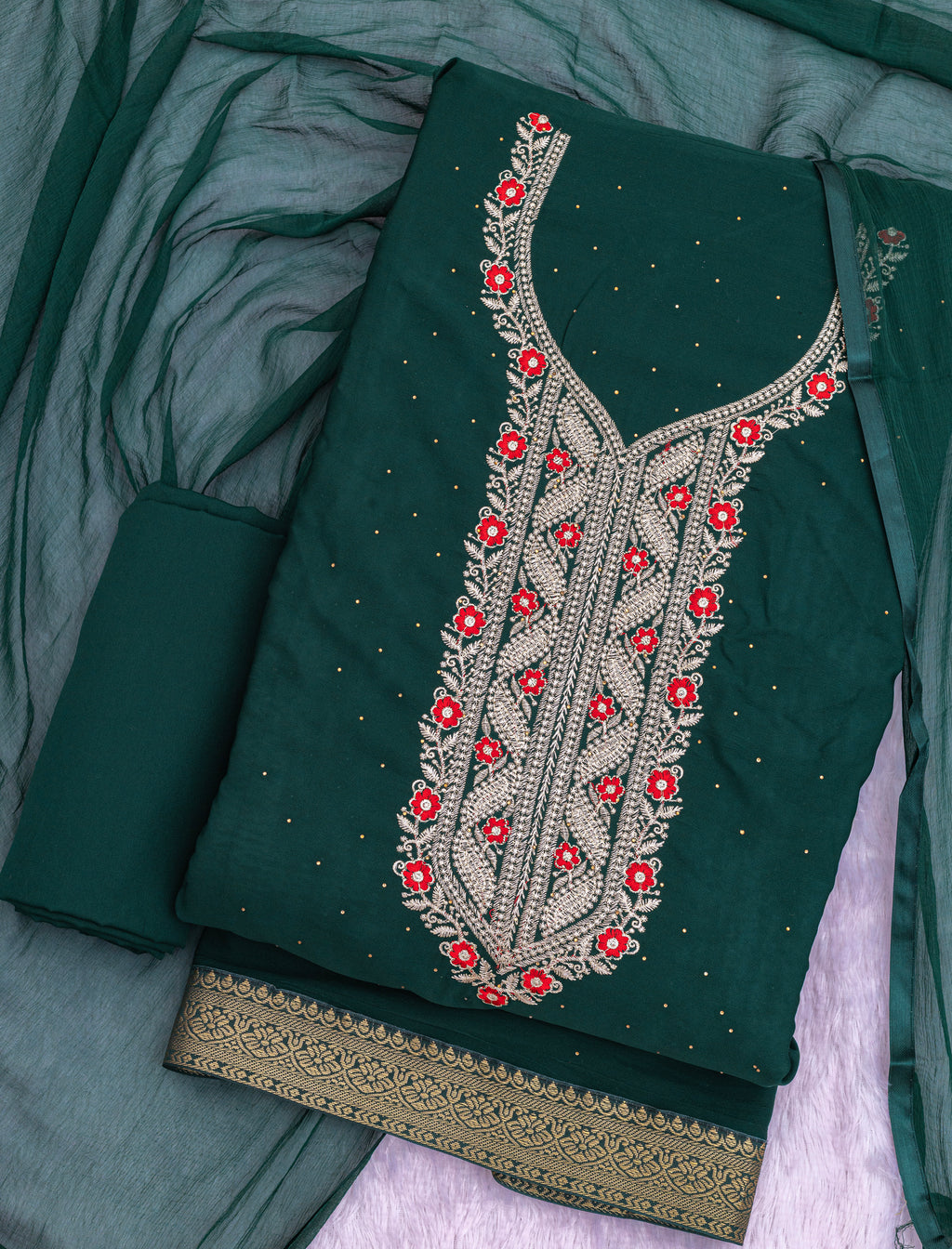 Allover Fiyona Unstitched Suit with Sarvoski Diamond Work & Najnin Dupatta | Dhamaka Sale ₹350