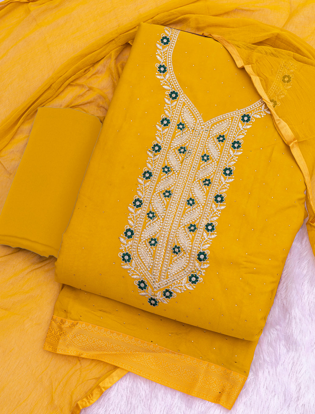 Allover Fiyona Unstitched Suit with Sarvoski Diamond Work & Najnin Dupatta | Dhamaka Sale ₹350
