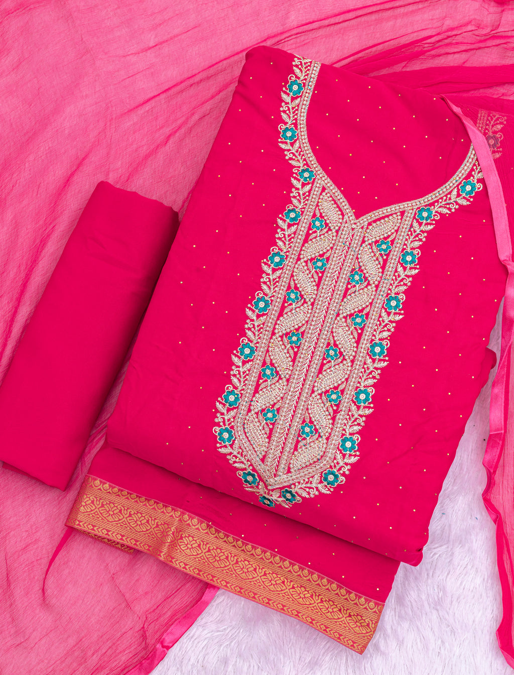 Pure Jaam Cotton Khatli Handwork Designer Suit with Pure Dupatta | My Suit Factory