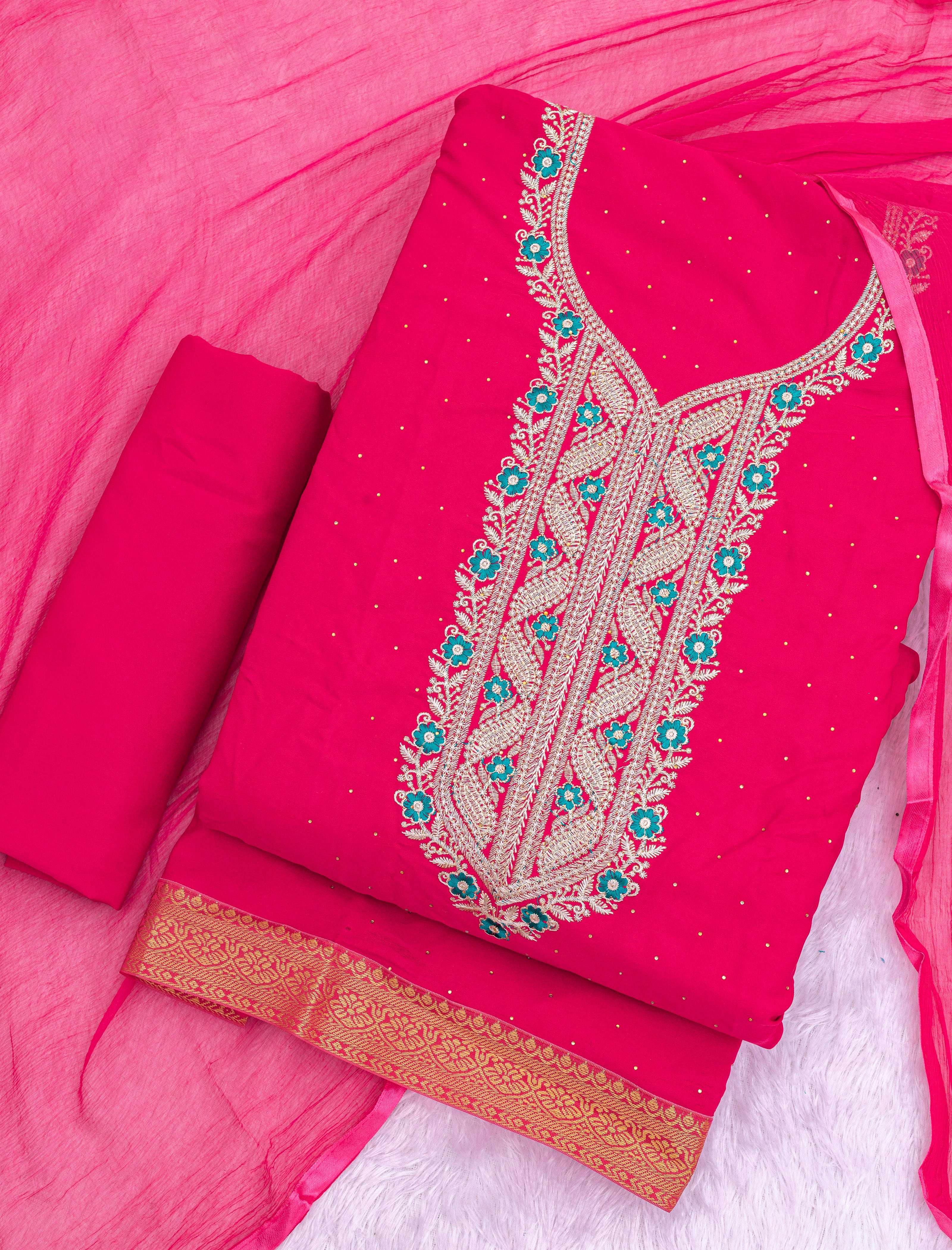 Pure Jaam Cotton Khatli Handwork Designer Suit with Pure Dupatta | My Suit Factory