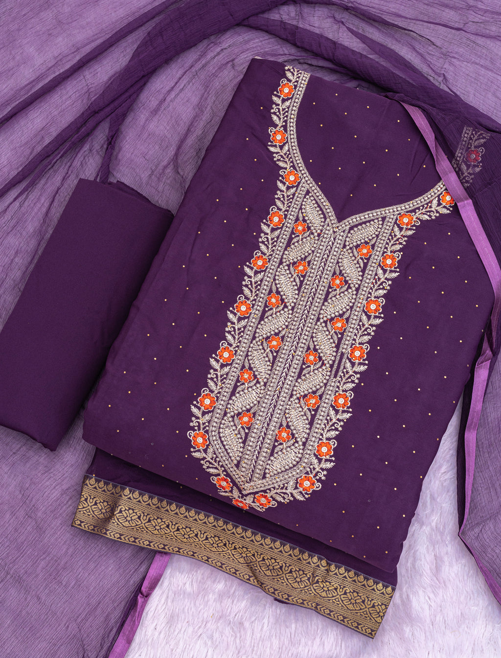 Pure Jaam Cotton Khatli Handwork Designer Suit with Pure Dupatta | My Suit Factory