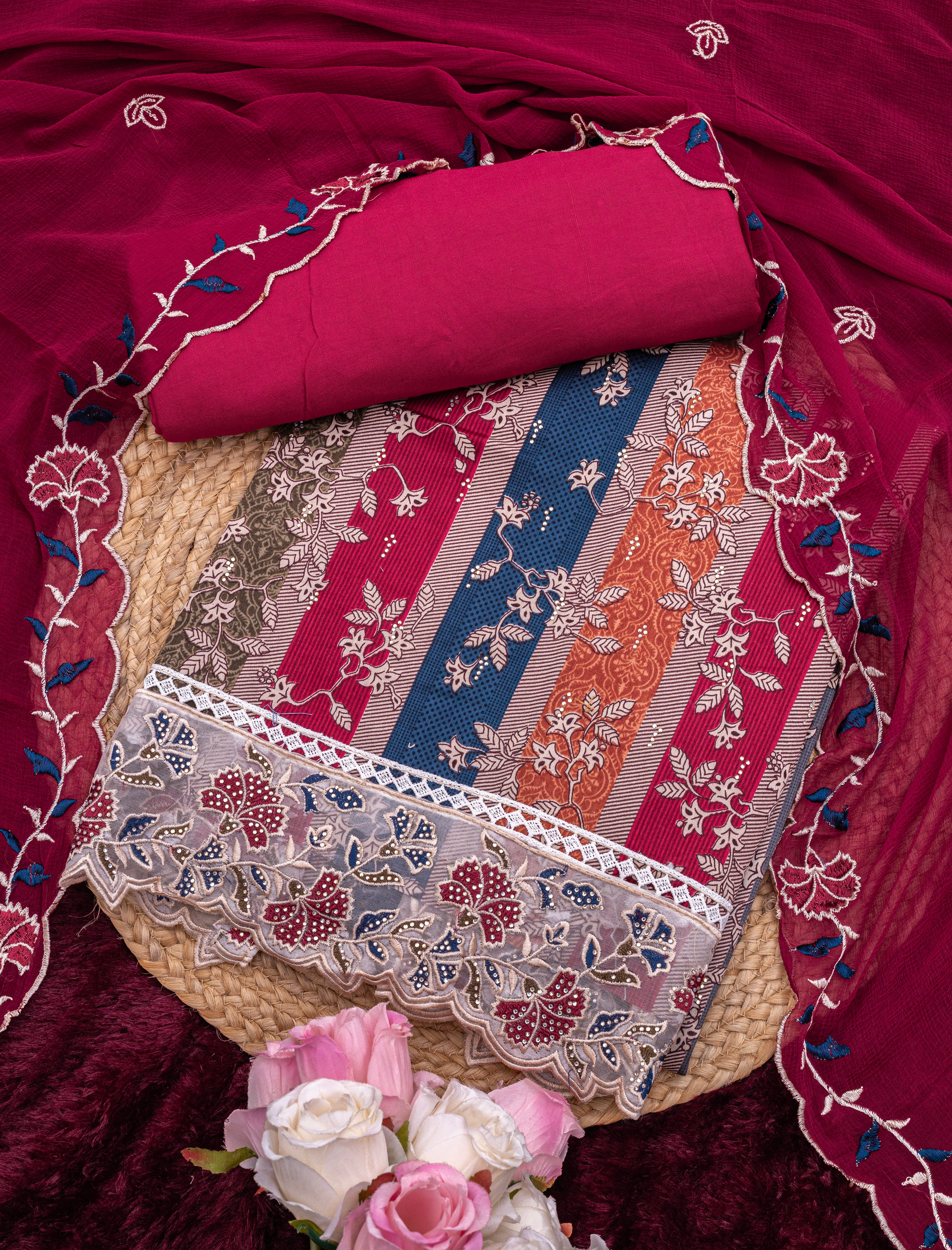 Premium Jam cotton Print with Beutiful Embroidery work additional sarvoski work