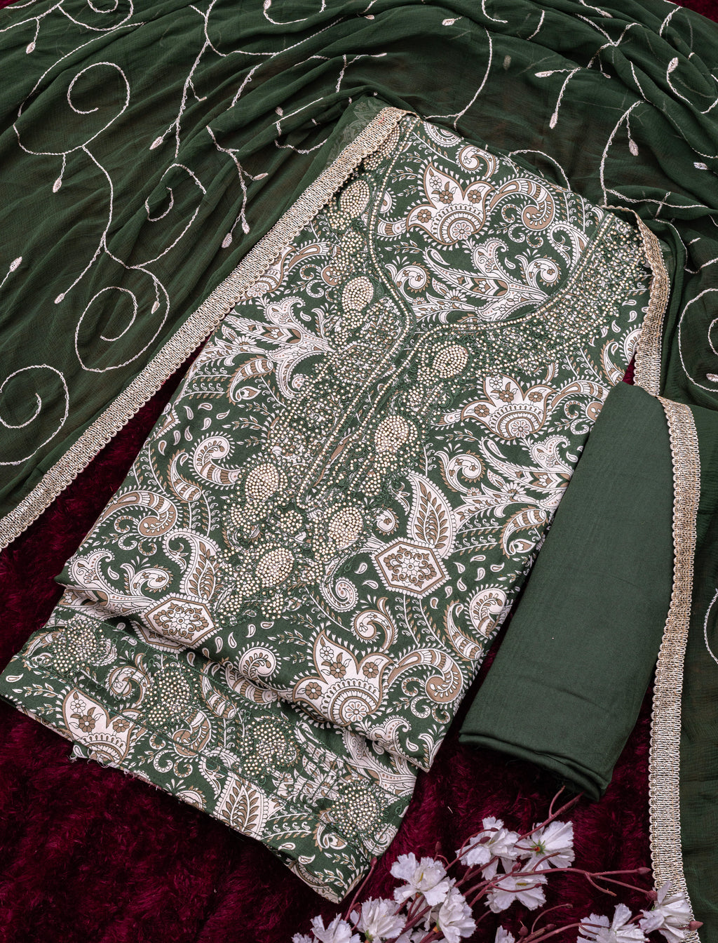 Premium Jam cotton Print with Beutiful Embroidery work additional sarvoski work