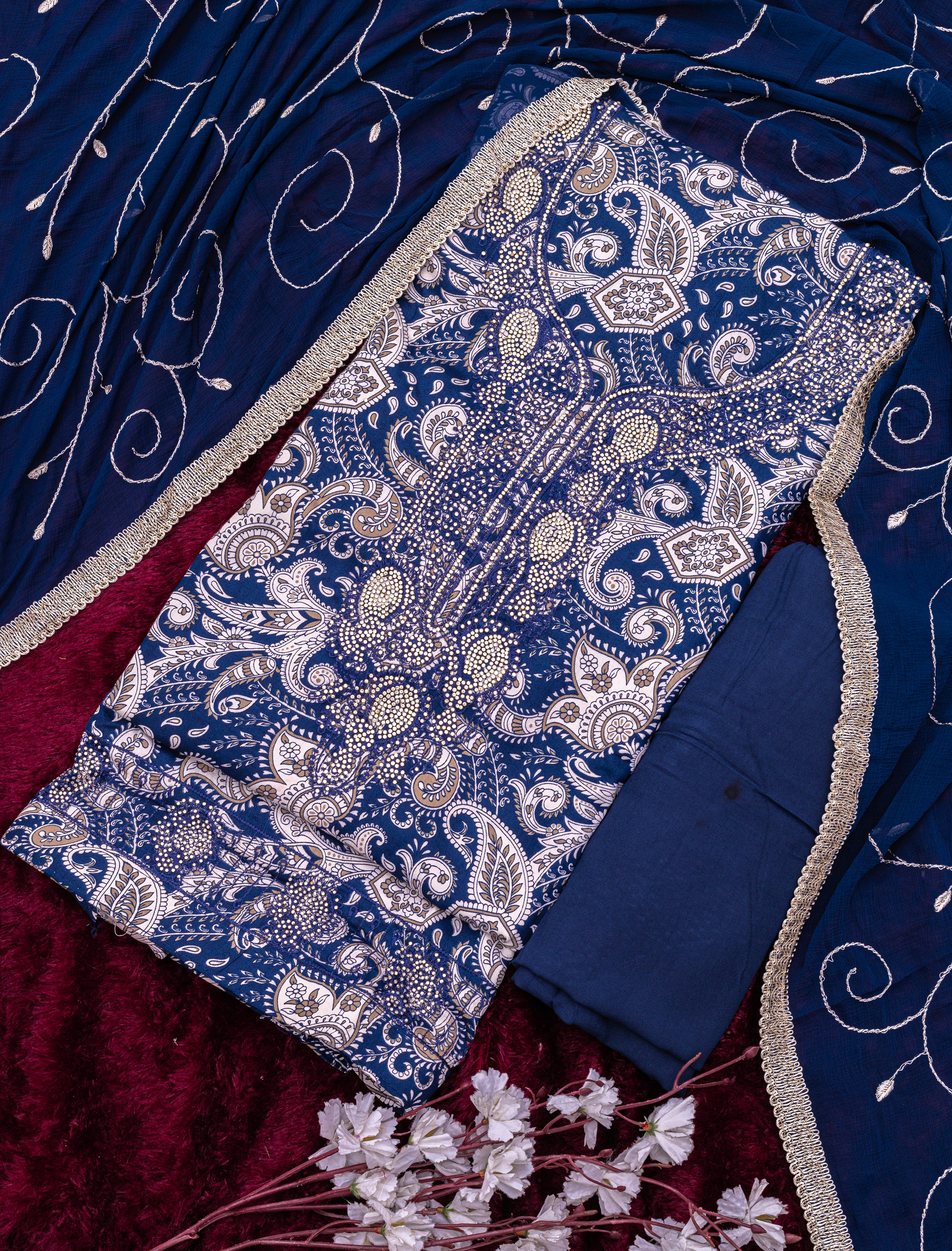 Premium Jam cotton Print with Beutiful Embroidery work additional sarvoski work