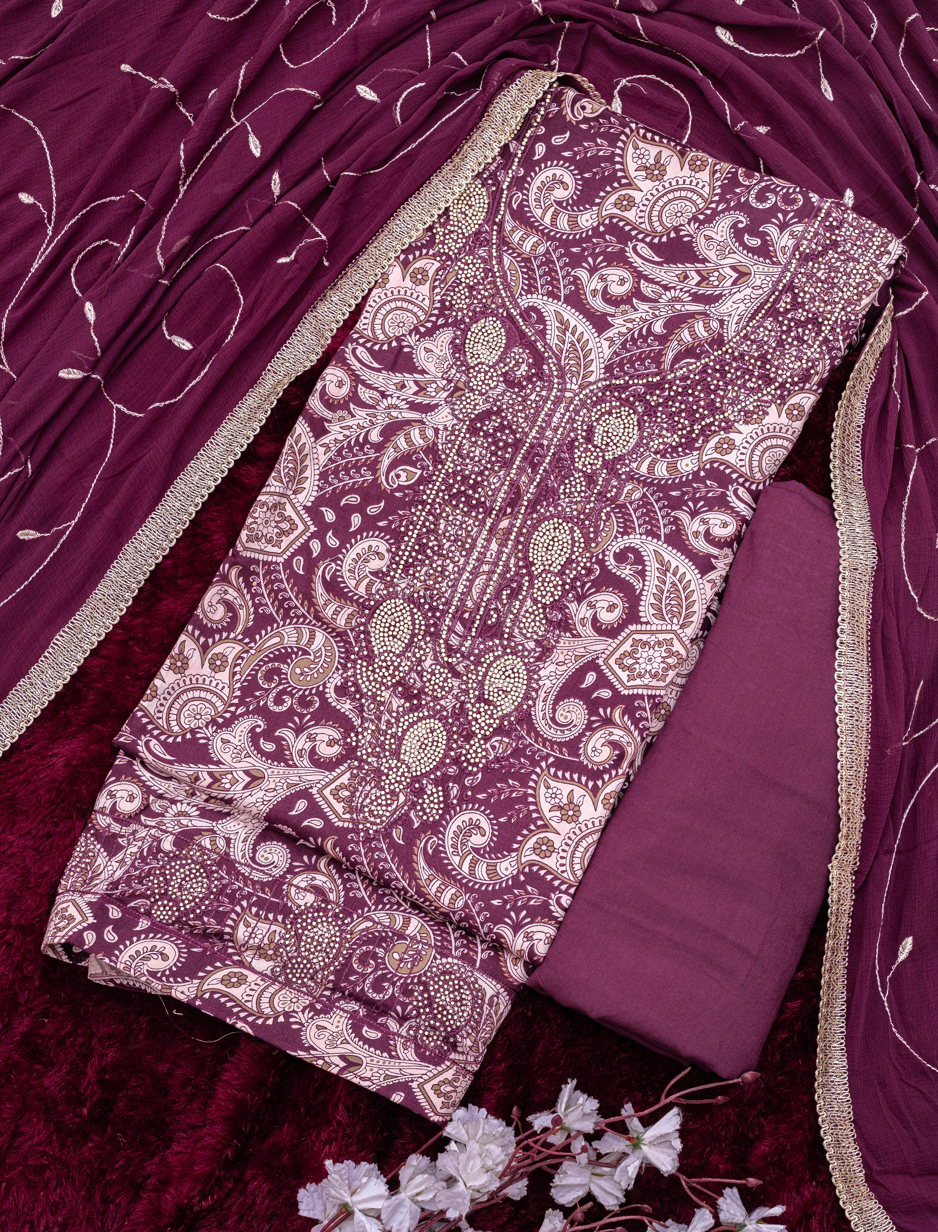 Premium Jam cotton Print with Beutiful Embroidery work additional sarvoski work