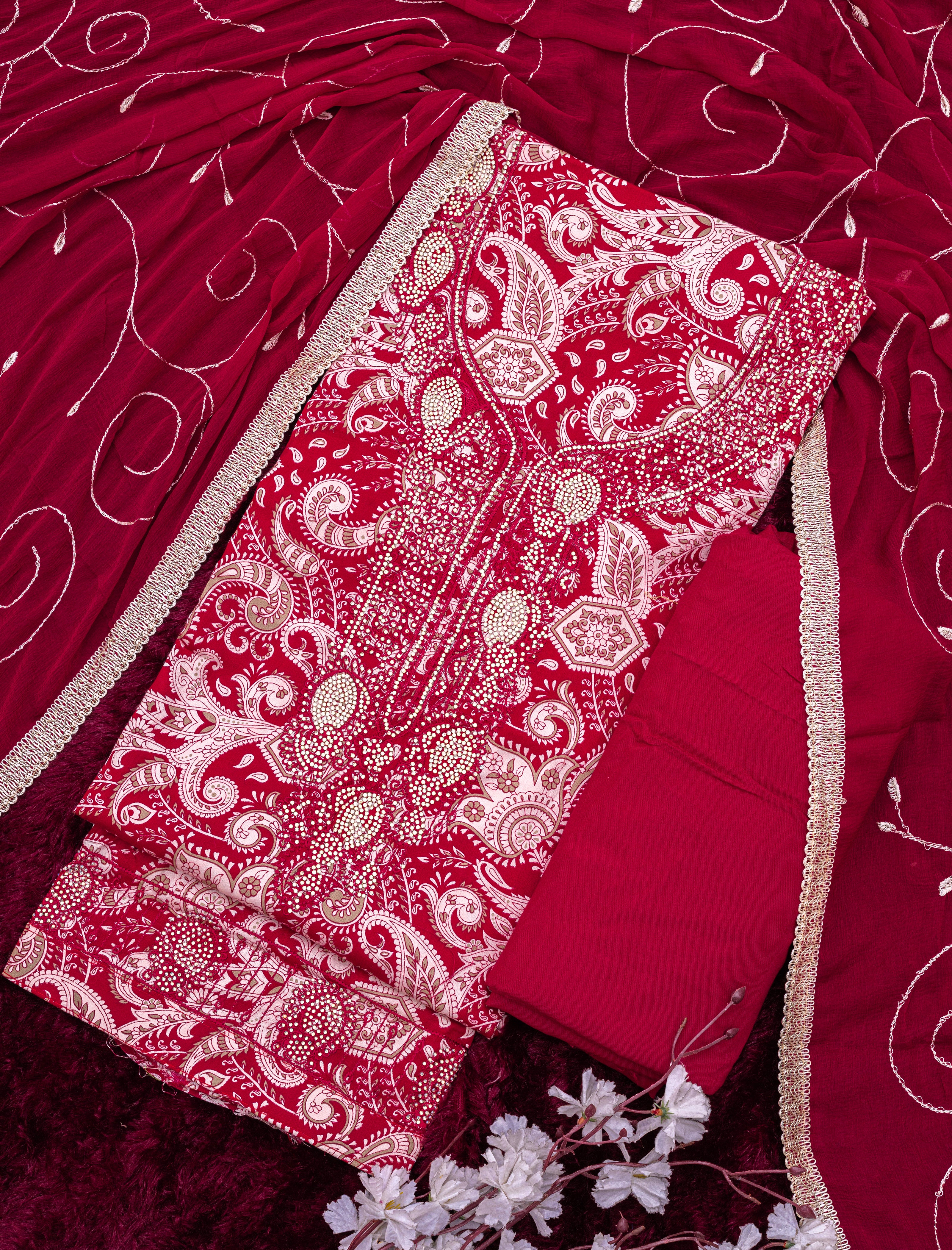 Premium Jam cotton Print with Beutiful Embroidery work additional sarvoski work