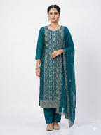 💎 PREMIUM CRUNCHY SILK UNSTITCHED SUIT WITH HEAVY EMBROIDERY WORK & DIAMOND WORK WITH INNER ✨