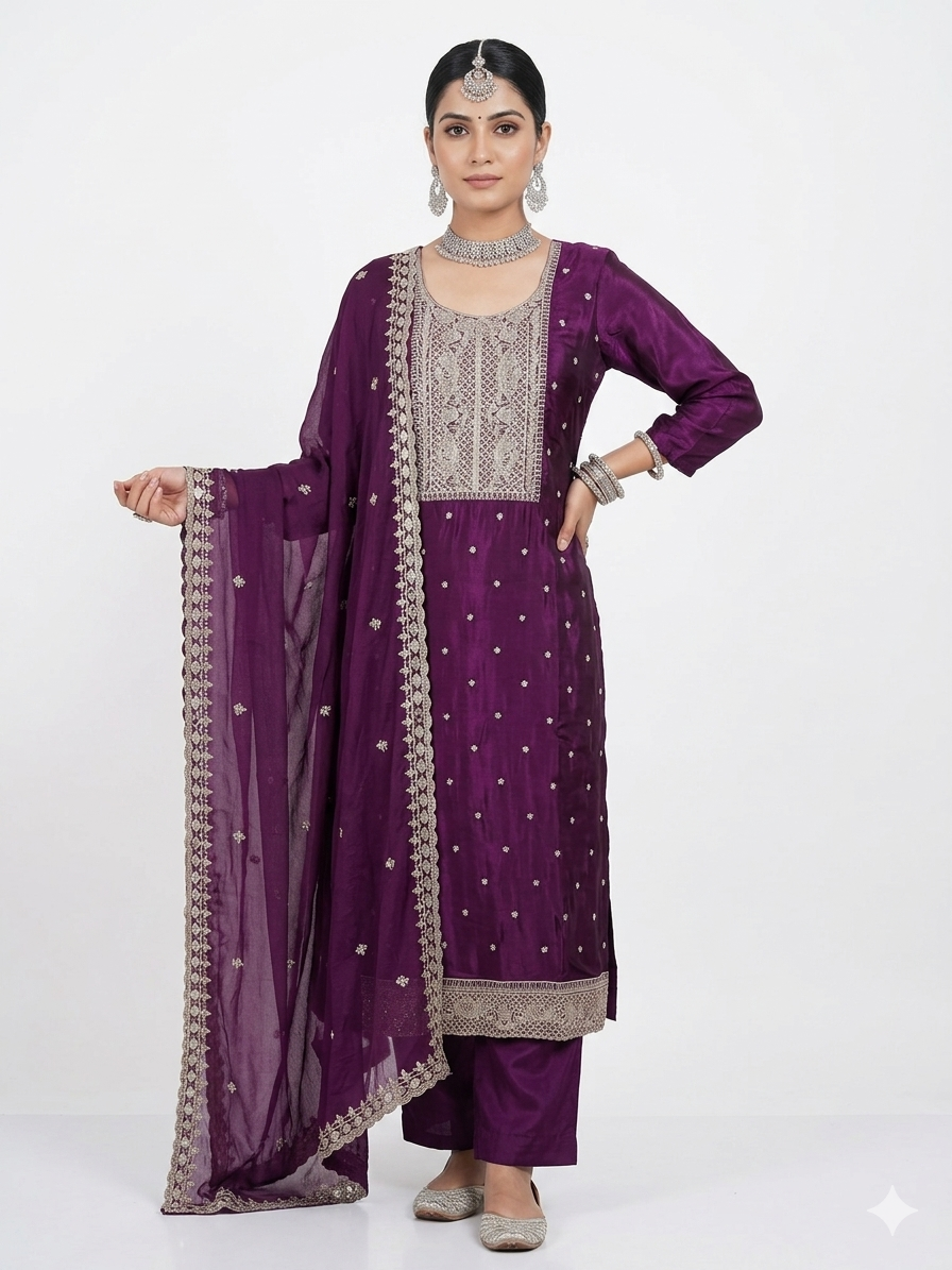 ROYAL PREMIUM GLASS ORGANZA UNSTICHED SUIT