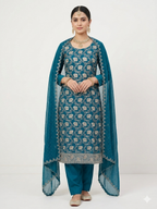 💎 PREMIUM CRUNCHY SILK UNSTITCHED SUIT WITH HEAVY EMBROIDERY WORK & DIAMOND WORK WITH INNER ✨