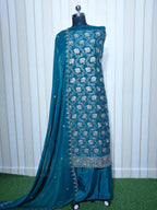 💎 PREMIUM CRUNCHY SILK UNSTITCHED SUIT WITH HEAVY EMBROIDERY WORK & DIAMOND WORK WITH INNER ✨