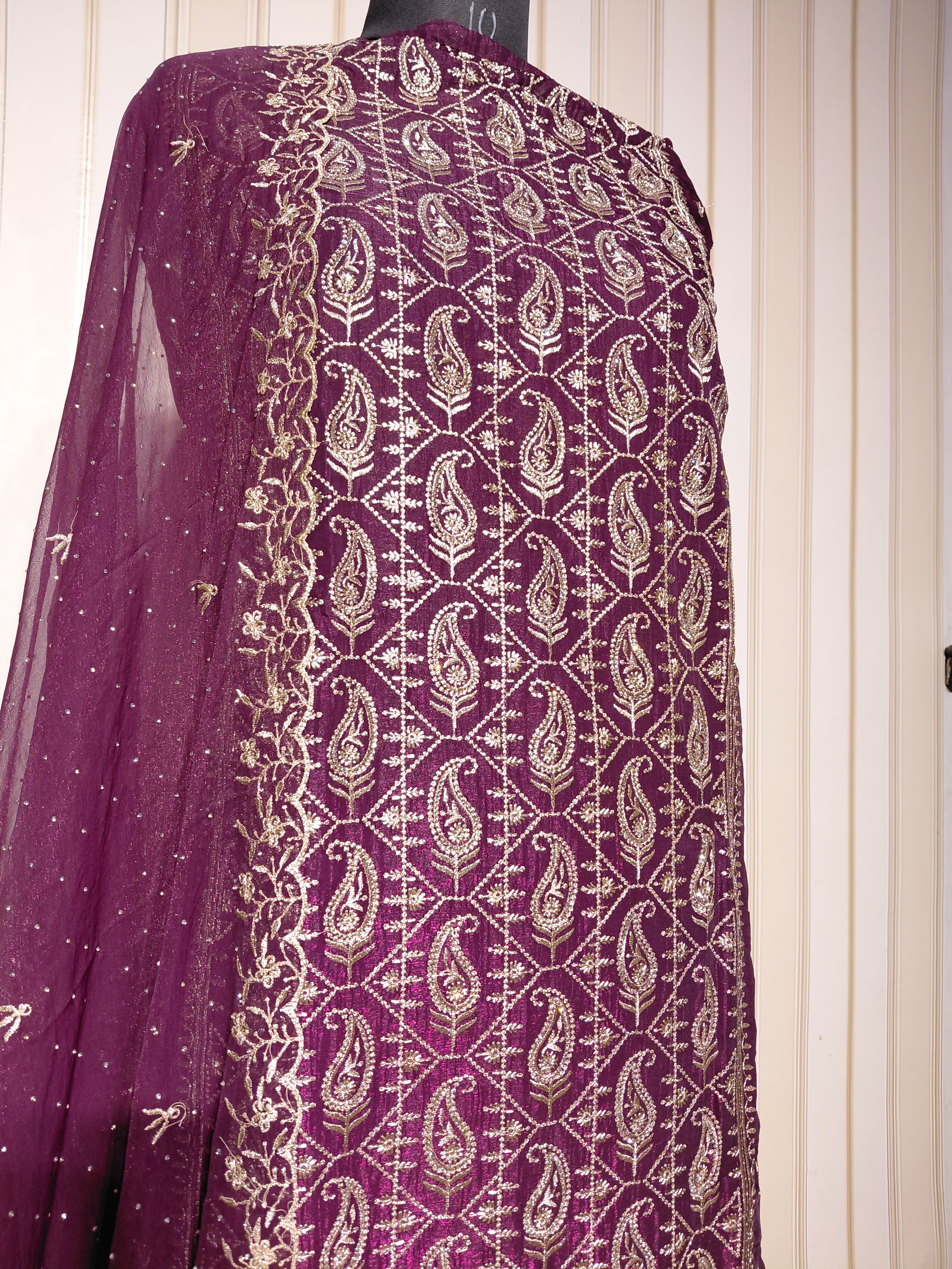 💎 PREMIUM CRUNCHY SILK UNSTITCHED SUIT WITH HEAVY EMBROIDERY WORK & DIAMOND WORK WITH INNER ✨