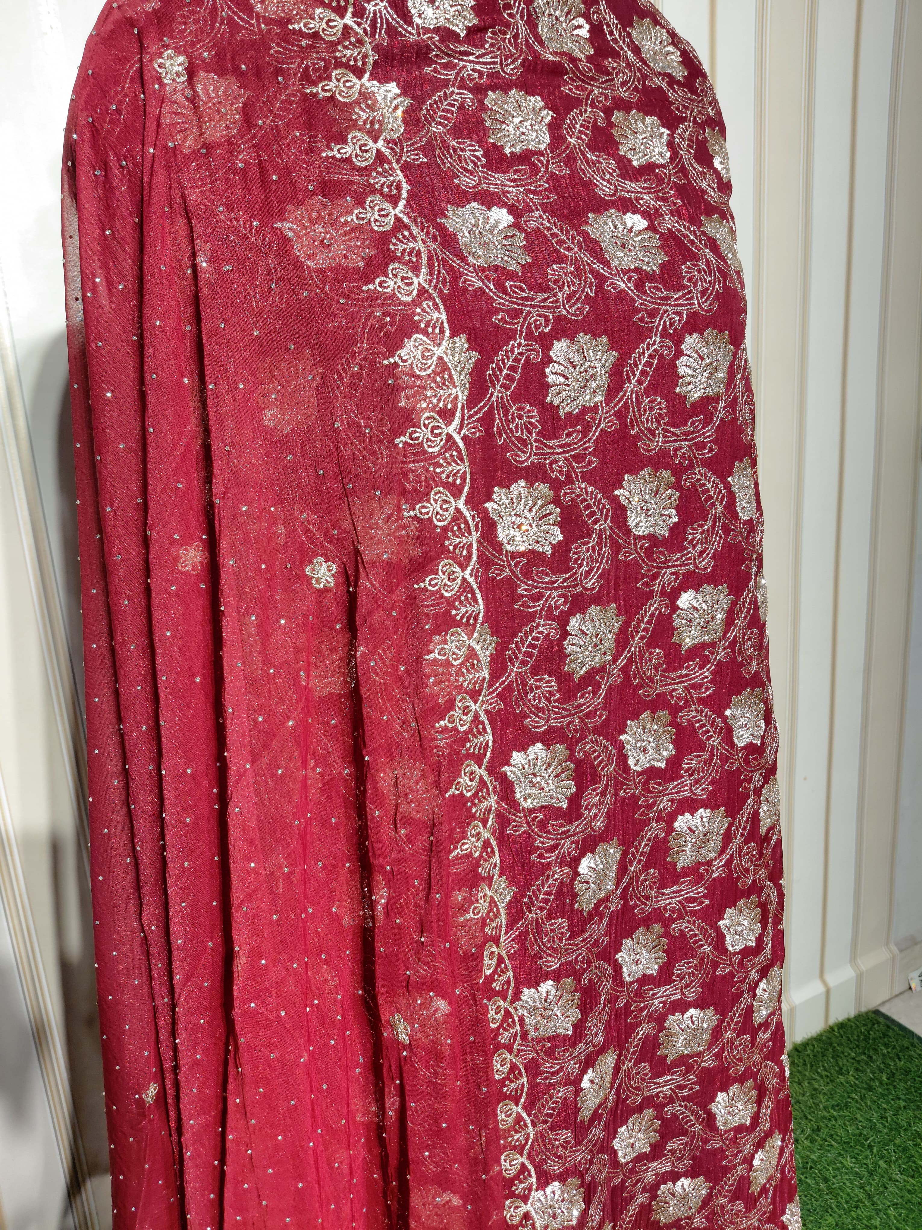 💎 PREMIUM CRUNCHY SILK UNSTITCHED SUIT WITH HEAVY EMBROIDERY WORK & DIAMOND WORK WITH INNER ✨