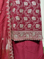 💎 PREMIUM CRUNCHY SILK UNSTITCHED SUIT WITH HEAVY EMBROIDERY WORK & DIAMOND WORK WITH INNER ✨
