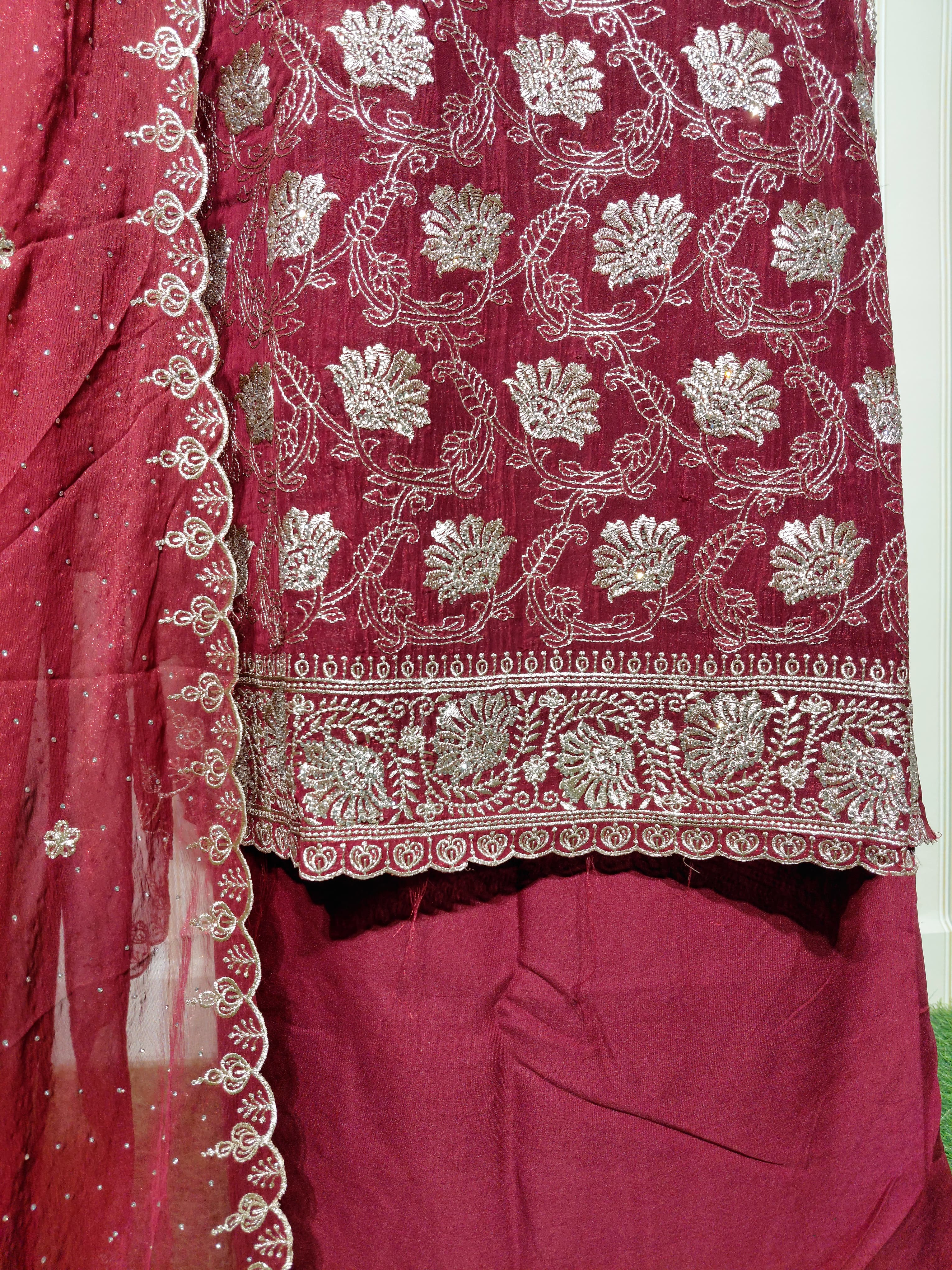 💎 PREMIUM CRUNCHY SILK UNSTITCHED SUIT WITH HEAVY EMBROIDERY WORK & DIAMOND WORK WITH INNER ✨