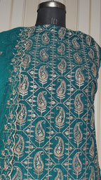 💎 PREMIUM CRUNCHY SILK UNSTITCHED SUIT WITH HEAVY EMBROIDERY WORK & DIAMOND WORK WITH INNER ✨