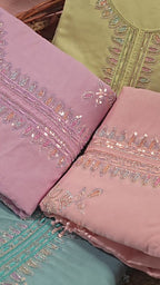Pure Roman Silk With Beutiful Beads Work